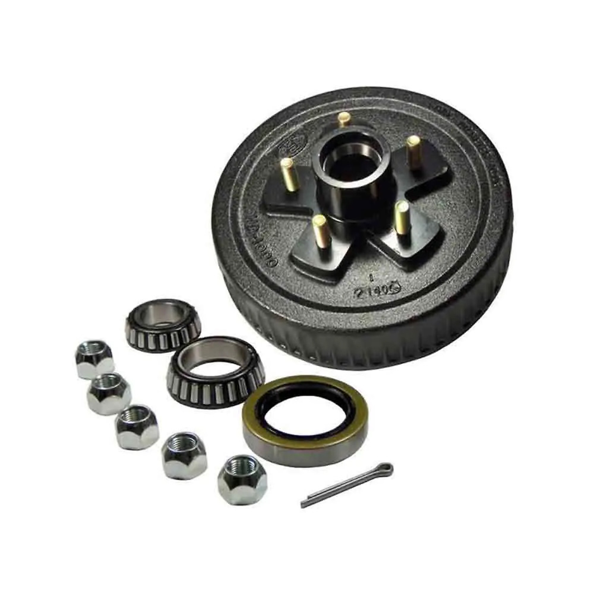 Rigid Hitch, 10-Inch Hub and Drum Assembly, 5-Bolt on 4.5 Inch Bolt Circle, Works with 1-3/8 To 1-1/16 Tapered Spindles for a 3,500lb Axle, 1750lb Capacity per Hub, Includes EZ-Lube Cap and Plug, Model# HD-1000-04-EZ